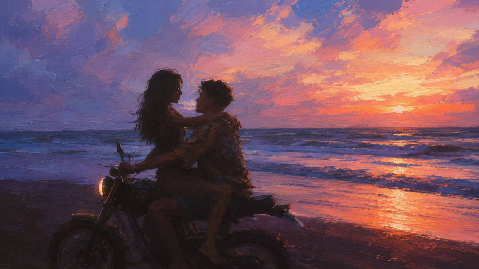 Couple riding at sunset